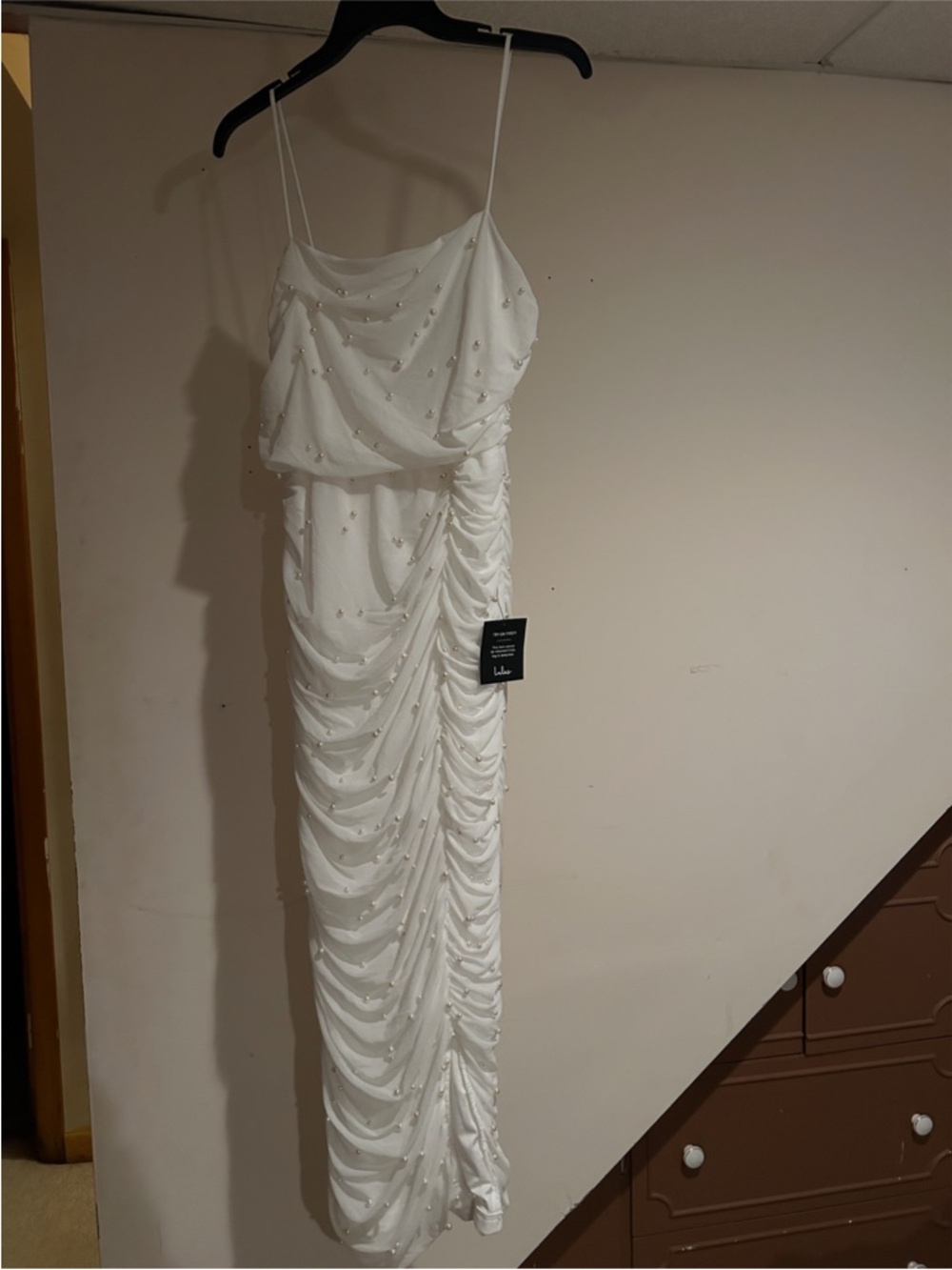 Lulu's White Beaded Bodycon Ruched Dress NWT